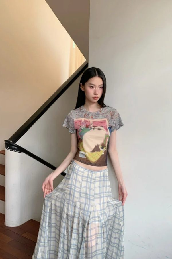 Cat Graphic Sheer Top