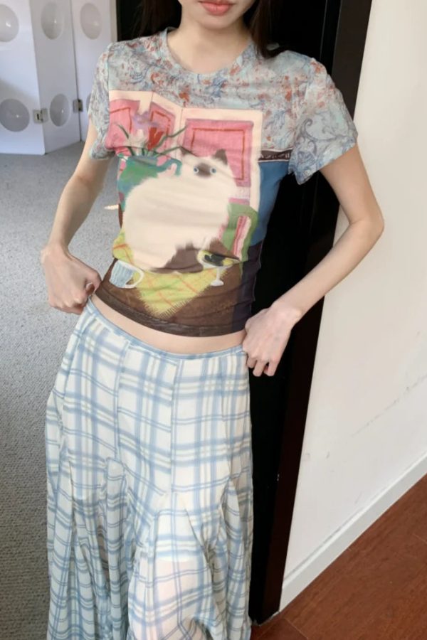 Cat Graphic Sheer Top