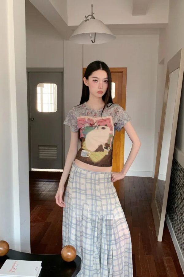 Cat Graphic Sheer Top