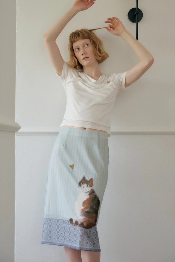Cat Print Midi Skirt