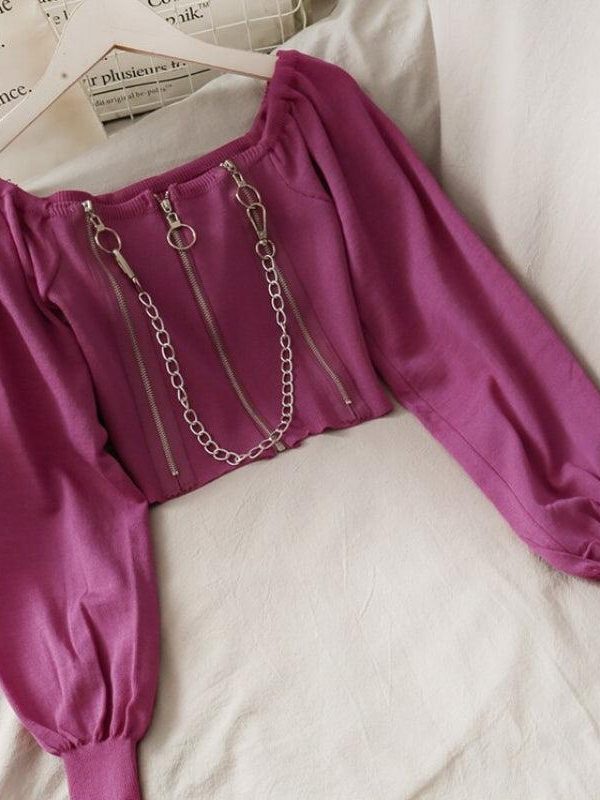 Chain Detailed Square Neck Crop Top