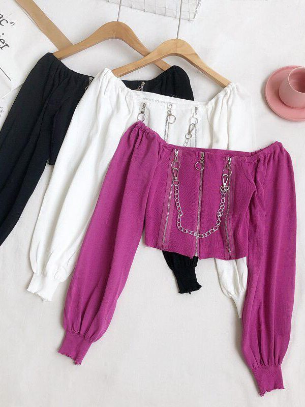 Chain Detailed Square Neck Crop Top