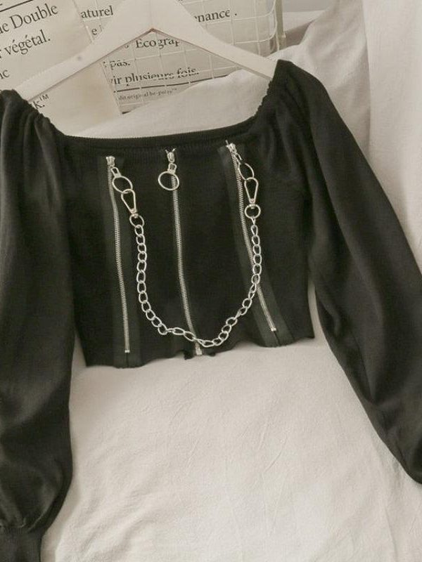 Chain Detailed Square Neck Crop Top