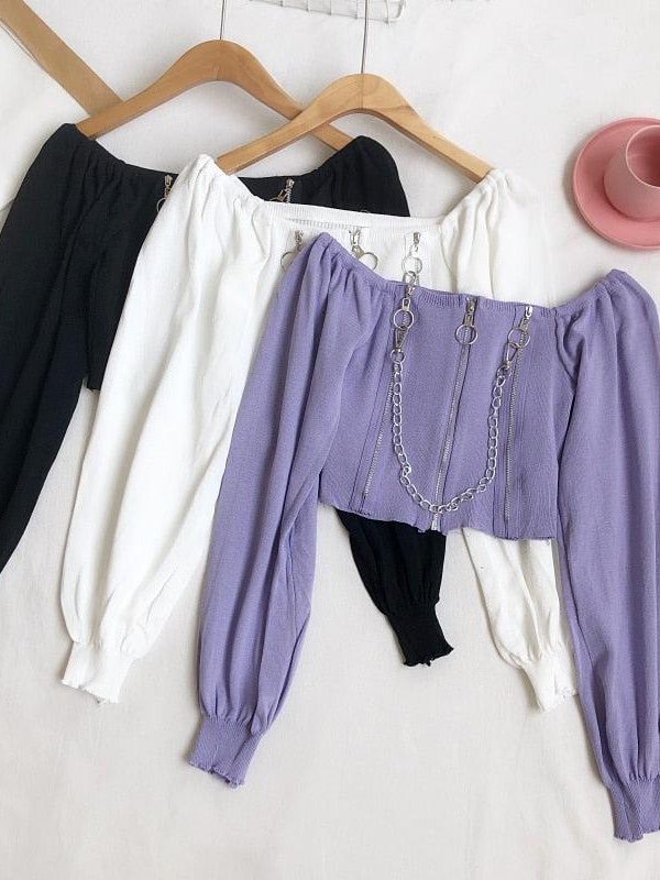 Chain Detailed Square Neck Crop Top