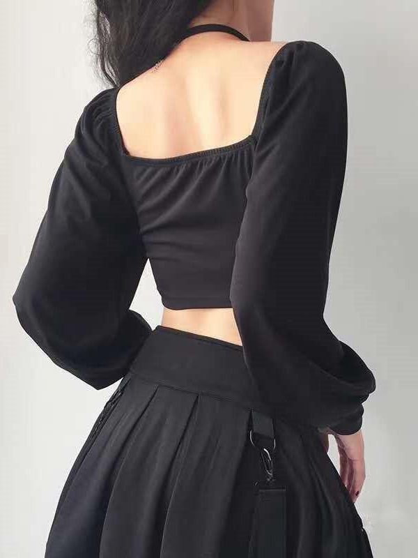 Chain Detailed Square Neck Crop Top