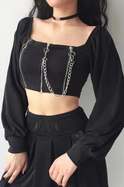 Chain Detailed Square Neck Crop Top