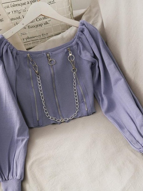 Chain Detailed Square Neck Crop Top