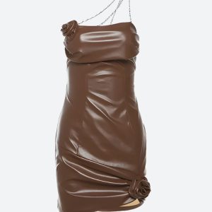 Chain Strap Faux Leather Mini Dress