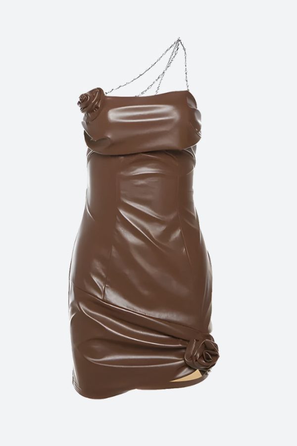 Chain Strap Faux Leather Mini Dress