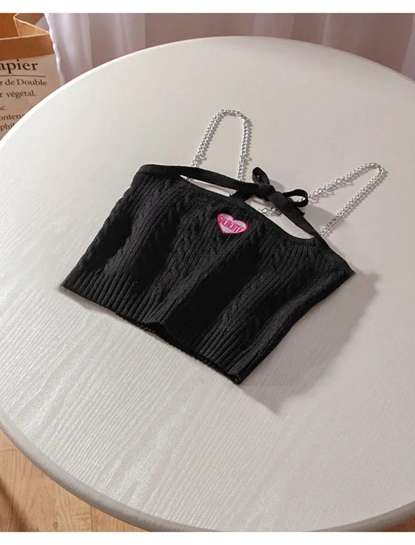 Chain Strap Knitted Crop Top