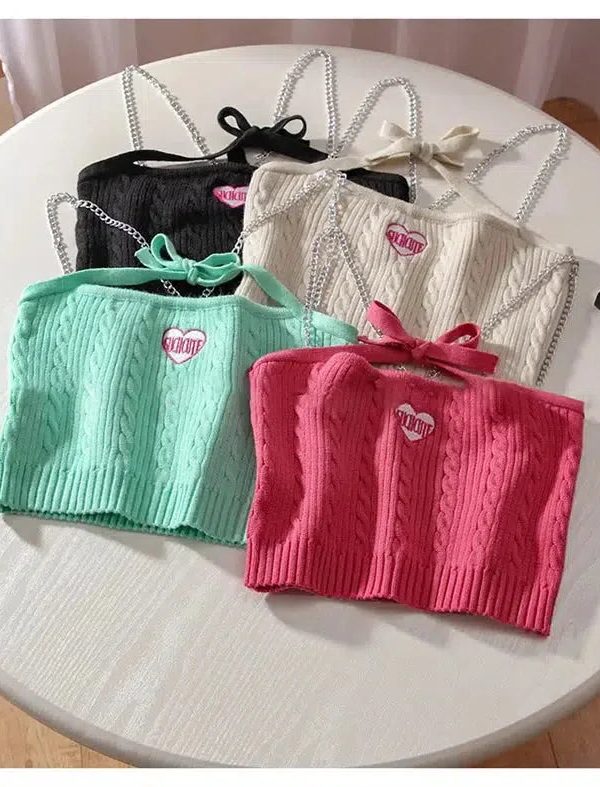 Chain Strap Knitted Crop Top