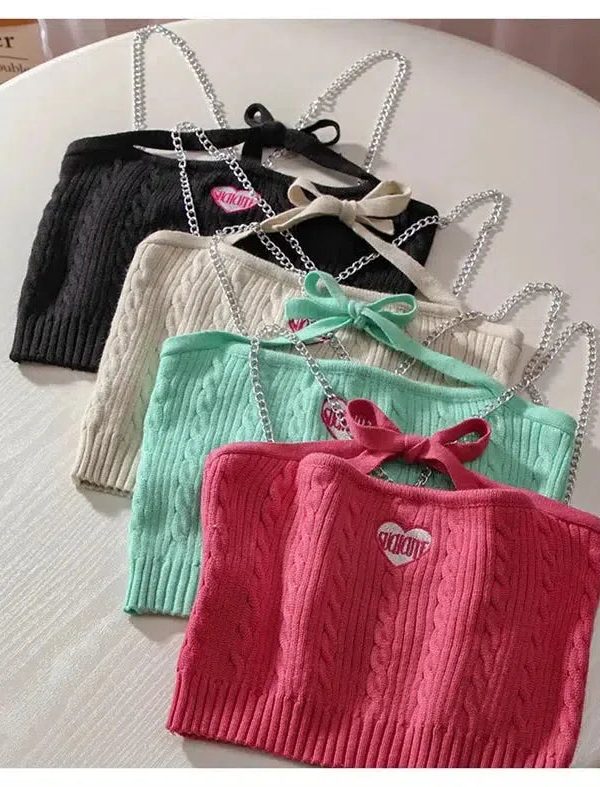 Chain Strap Knitted Crop Top