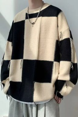 Checkered Knit Sweater