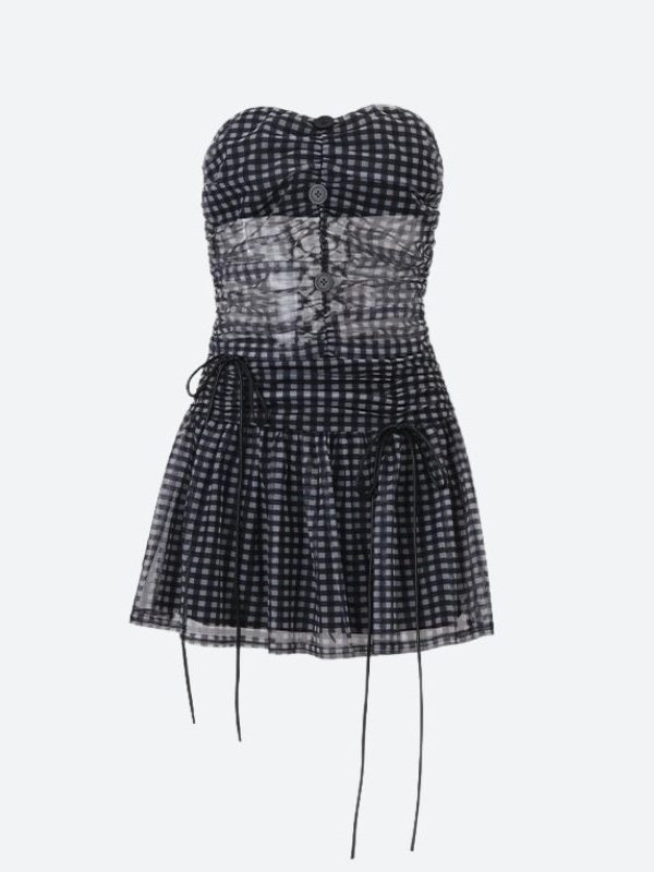 Checkered Strapless Top & Mini Skirt Two Piece Set