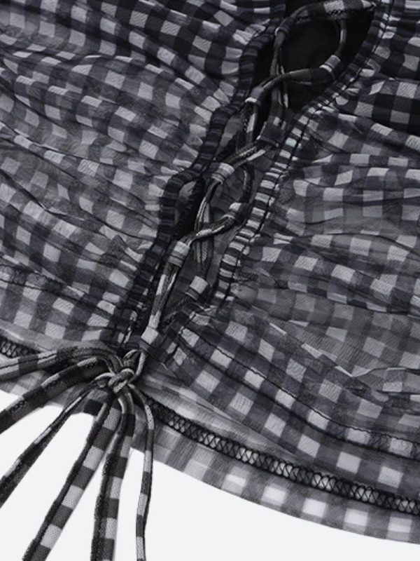 Checkered Strapless Top & Mini Skirt Two Piece Set