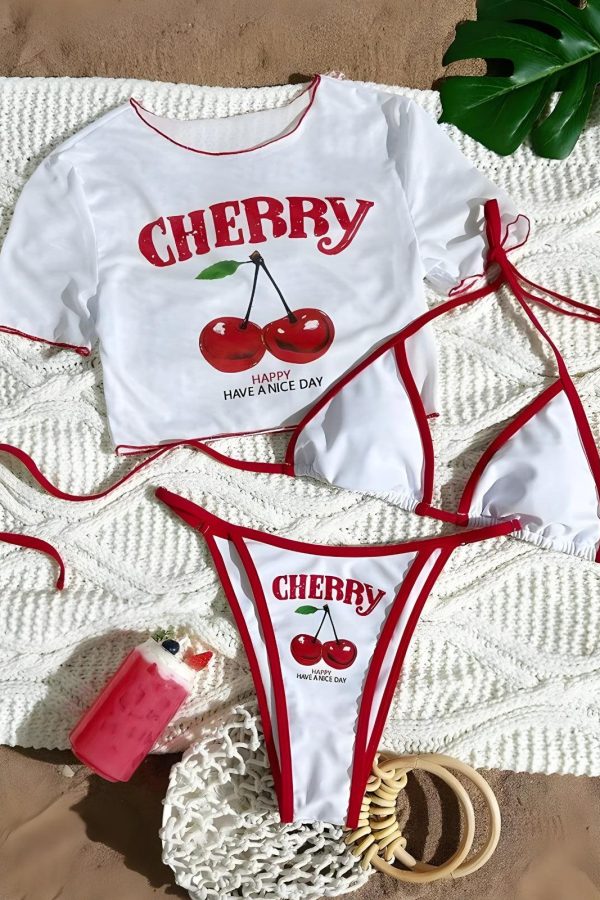 Cherry Crop Top & Bikini Set