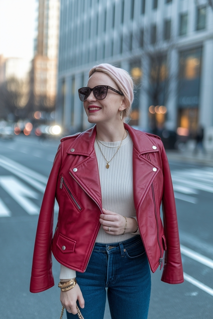 Cherry Red Leather Jacket Outfit: Bold Styling Tips outfit idea