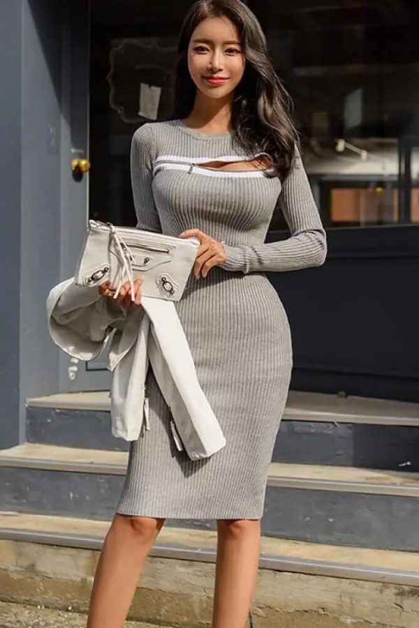 Chest Zipper Cut-Out Midi Dress