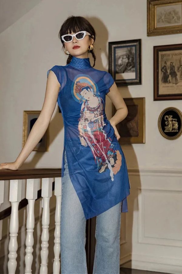 Chinese Woman Mesh Top