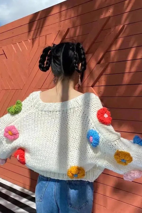Chunky Colorful Floral Cardigan