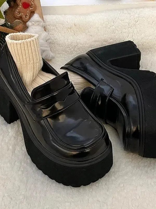 Chunky Platform High Heel Loafer Shoes