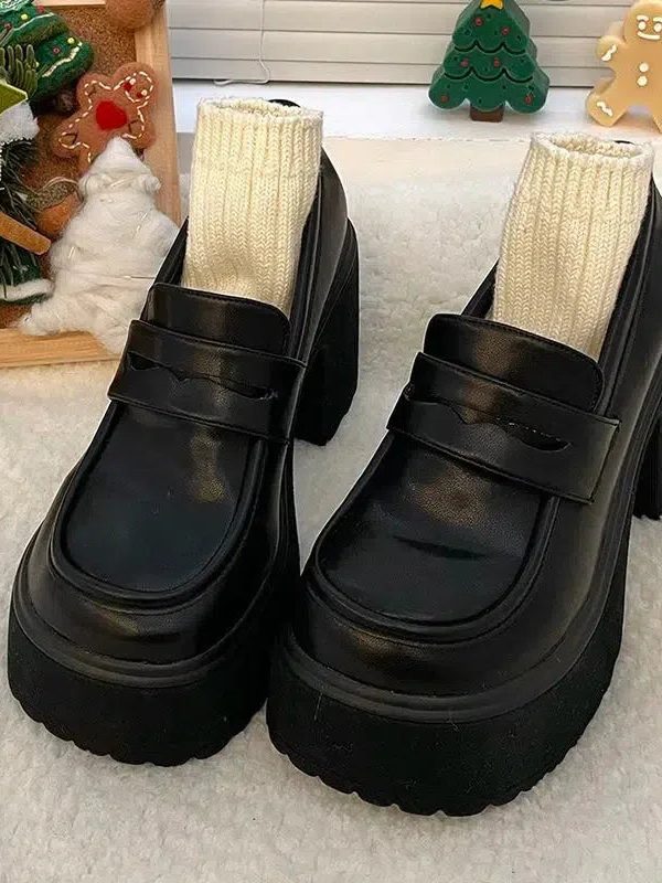Chunky Platform High Heel Loafer Shoes