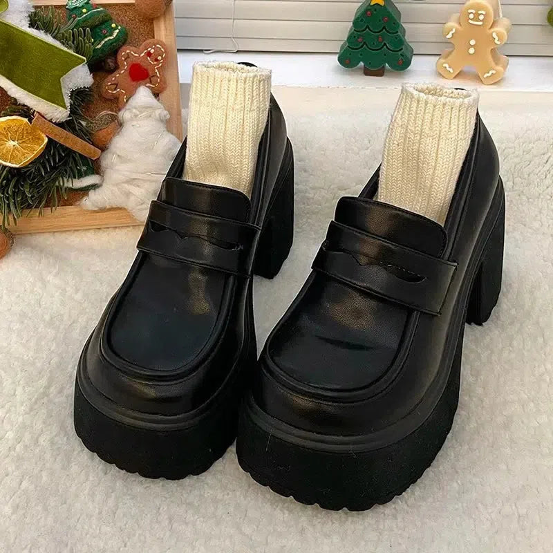 Chunky Platform High Heel Loafer Shoes Chunky Platform High Heel Loafer Shoes