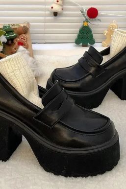 Chunky Platform High Heel Loafer Shoes