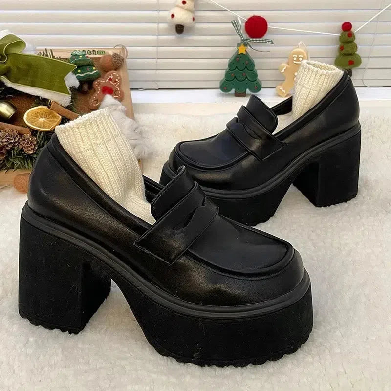 Chunky Platform High Heel Loafer Shoes Chunky Platform High Heel Loafer Shoes