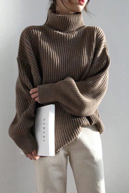 Chunky Turtleneck Knit Sweater
