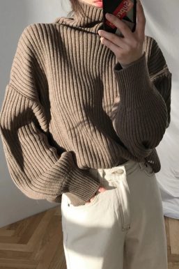 Chunky Turtleneck Knit Sweater