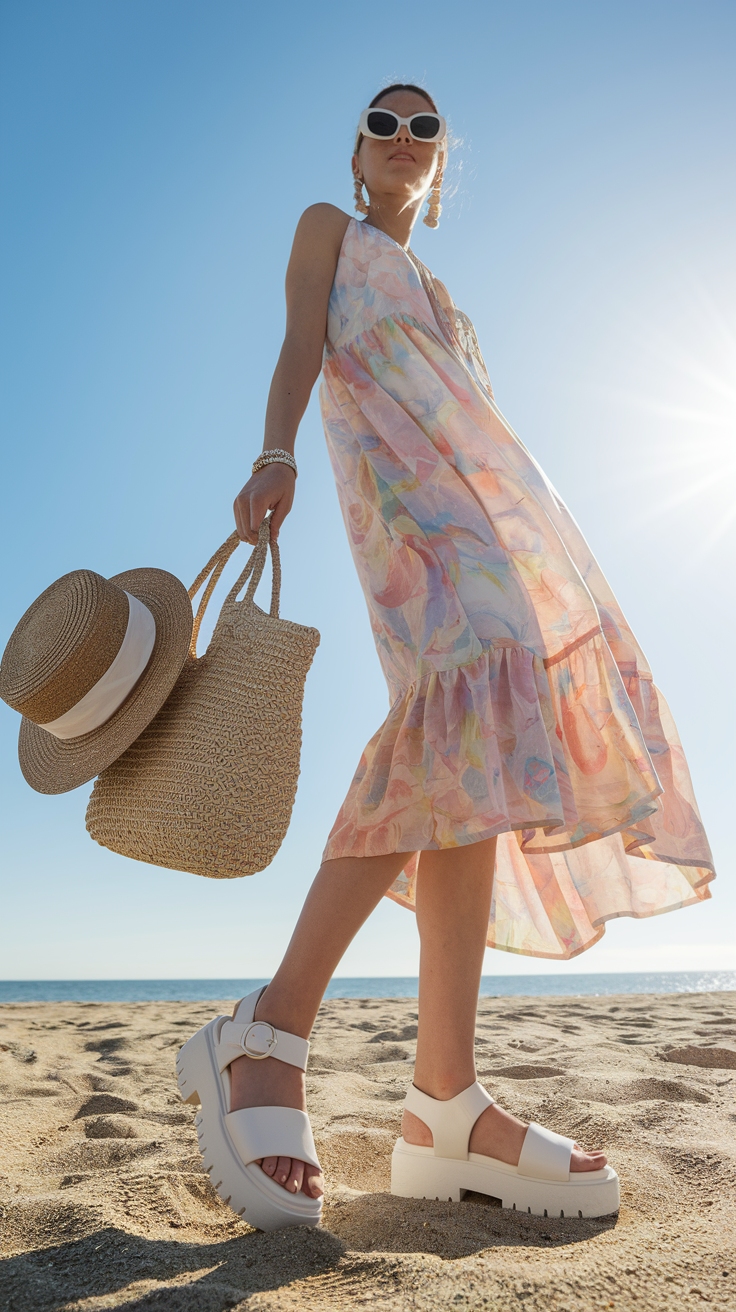 Stylish Chunky Sandals for a Comfortable Summer outfit idea