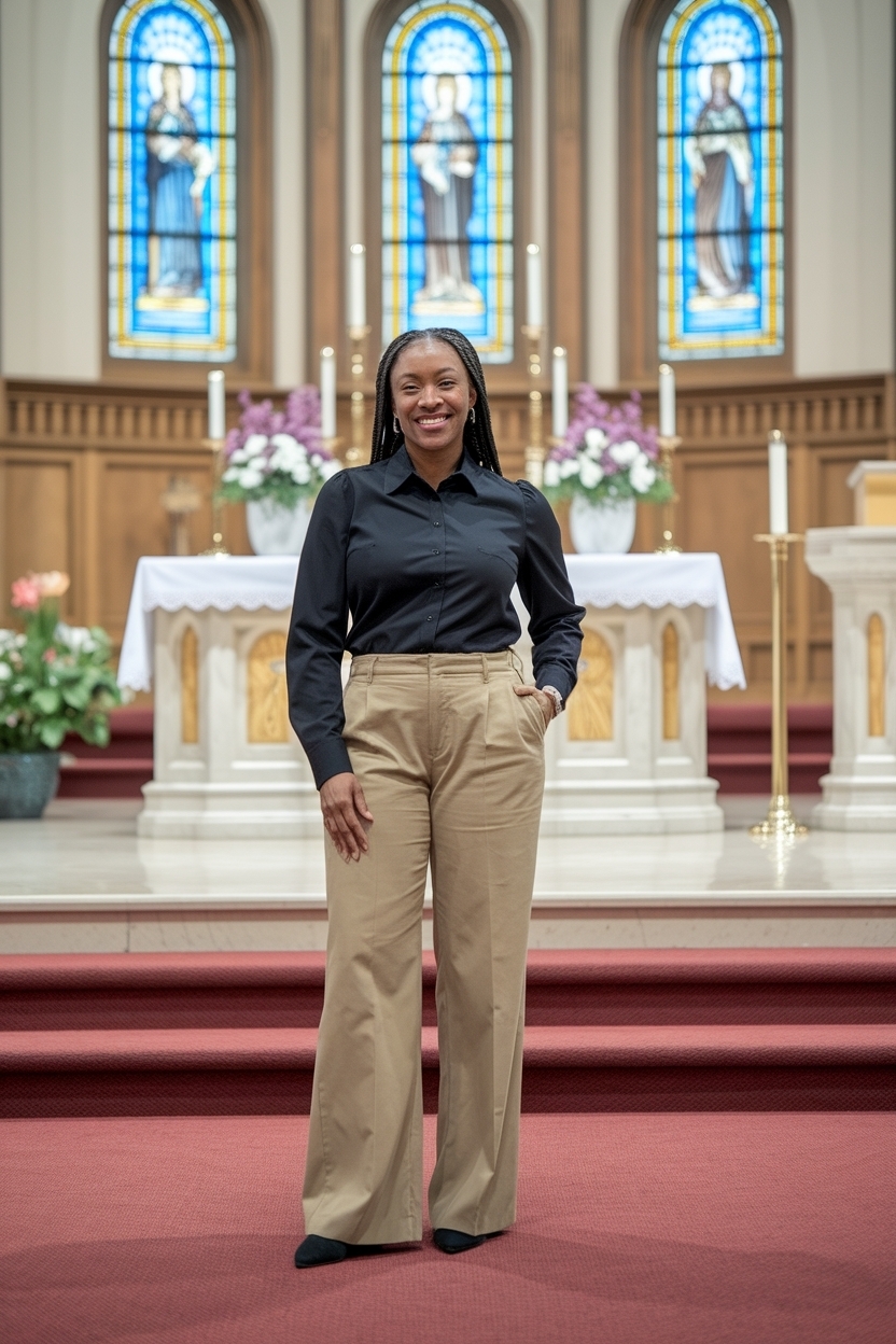 Church Outfit Black Women Khaki Pants for Elegance outfit idea