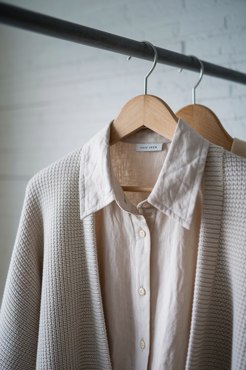Close Up of Linen Shirt Collar and Neutr Trends outfit idea