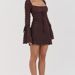 Coffee Ruched Mini Dress