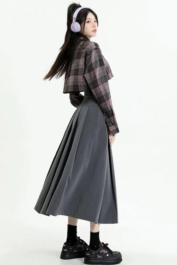 College Girl Pleated A-Line Midi Skirt