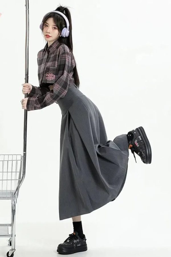 College Girl Pleated A-Line Midi Skirt