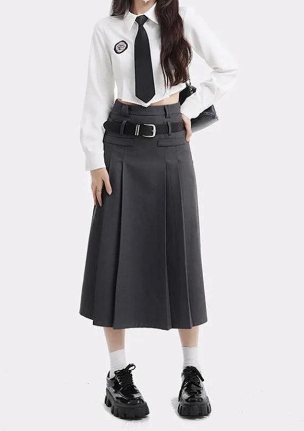 College Girl Pleated Midi Skirt