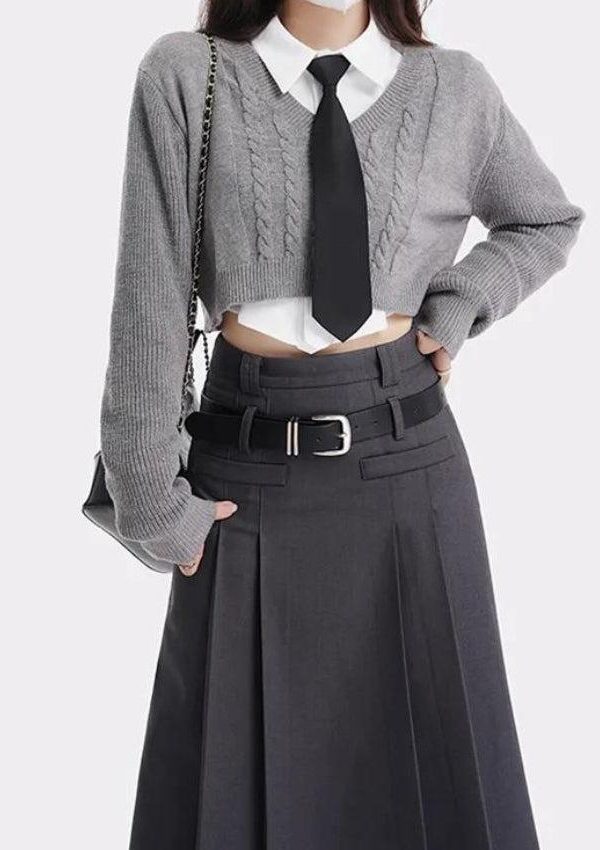 College Girl Pleated Midi Skirt