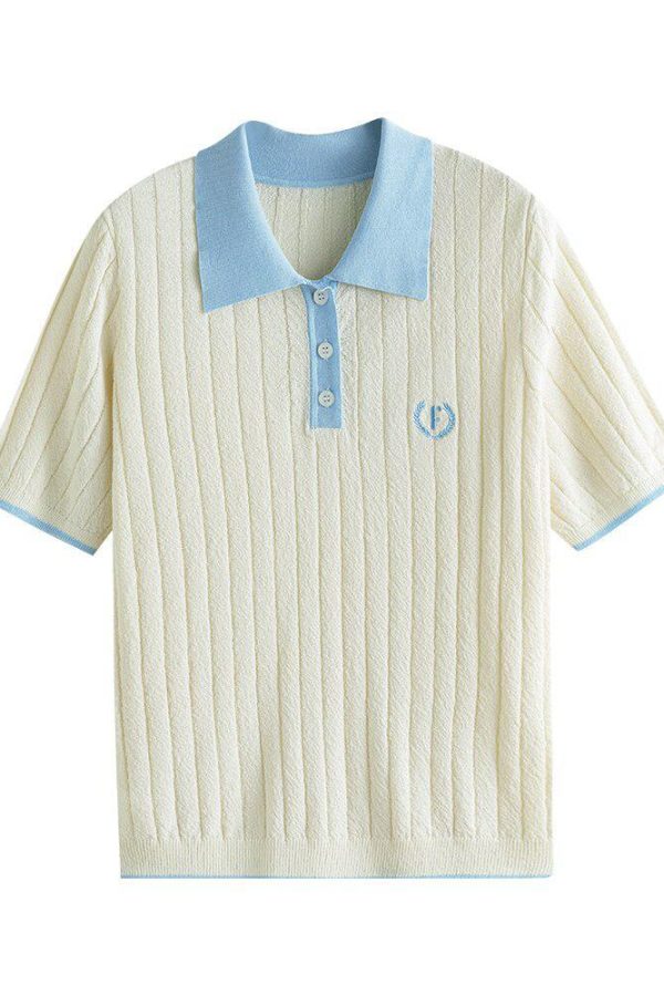 College Style Short Sleeve Sweater