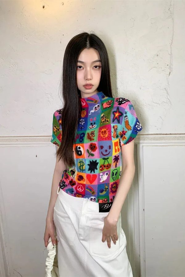 Colorful Sketchbook Pleated Top