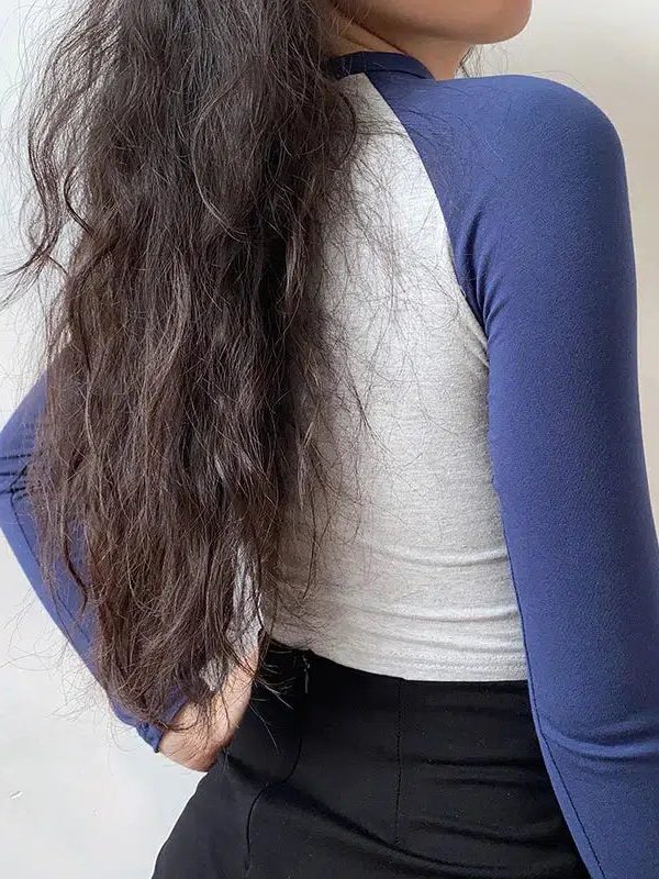 Contrast Sleeve College Crop Top