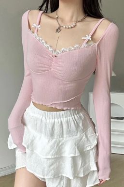 Coquette Bow Straps Ruched Top