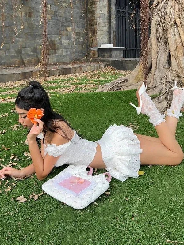 Coquette Broderie Anglaise Top & Mini Skirt Two Piece Set