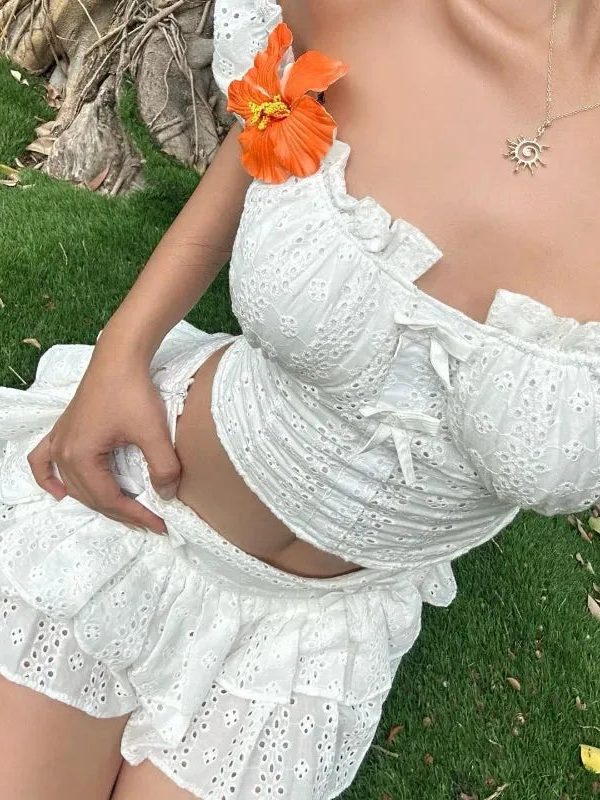 Coquette Broderie Anglaise Top & Mini Skirt Two Piece Set
