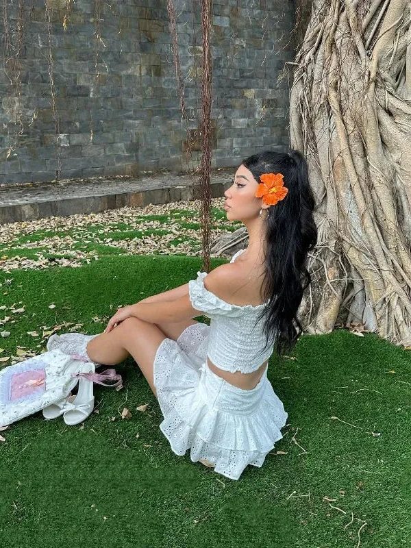 Coquette Broderie Anglaise Top & Mini Skirt Two Piece Set