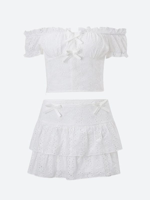 Coquette Broderie Anglaise Top & Mini Skirt Two Piece Set