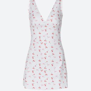 Coquette Cherry Plunge Neck Mini Dress