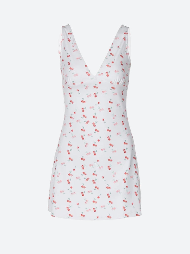 Coquette Cherry Plunge Neck Mini Dress Coquette Cherry Plunge Neck Mini Dress
