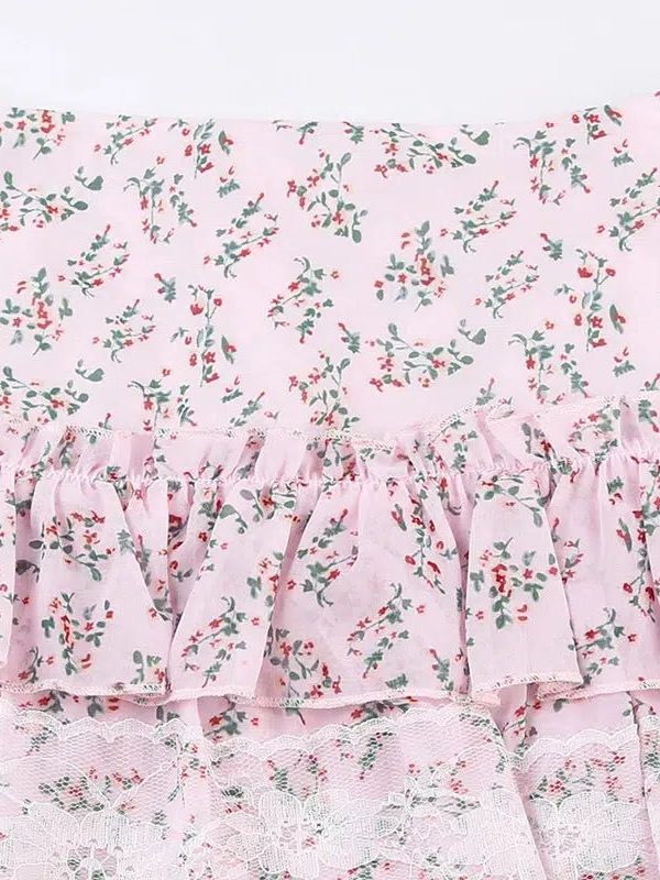 Coquette Floral Ruffled Mini Skirt